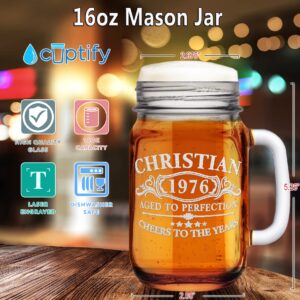 Cuptify Personalized Beer Glass 47th Birthday Gift for Women and Men Aged To Perfection 47 Years Old 1976 Etched Mason Jar Glass 16 oz Drinking Glasses with Handle