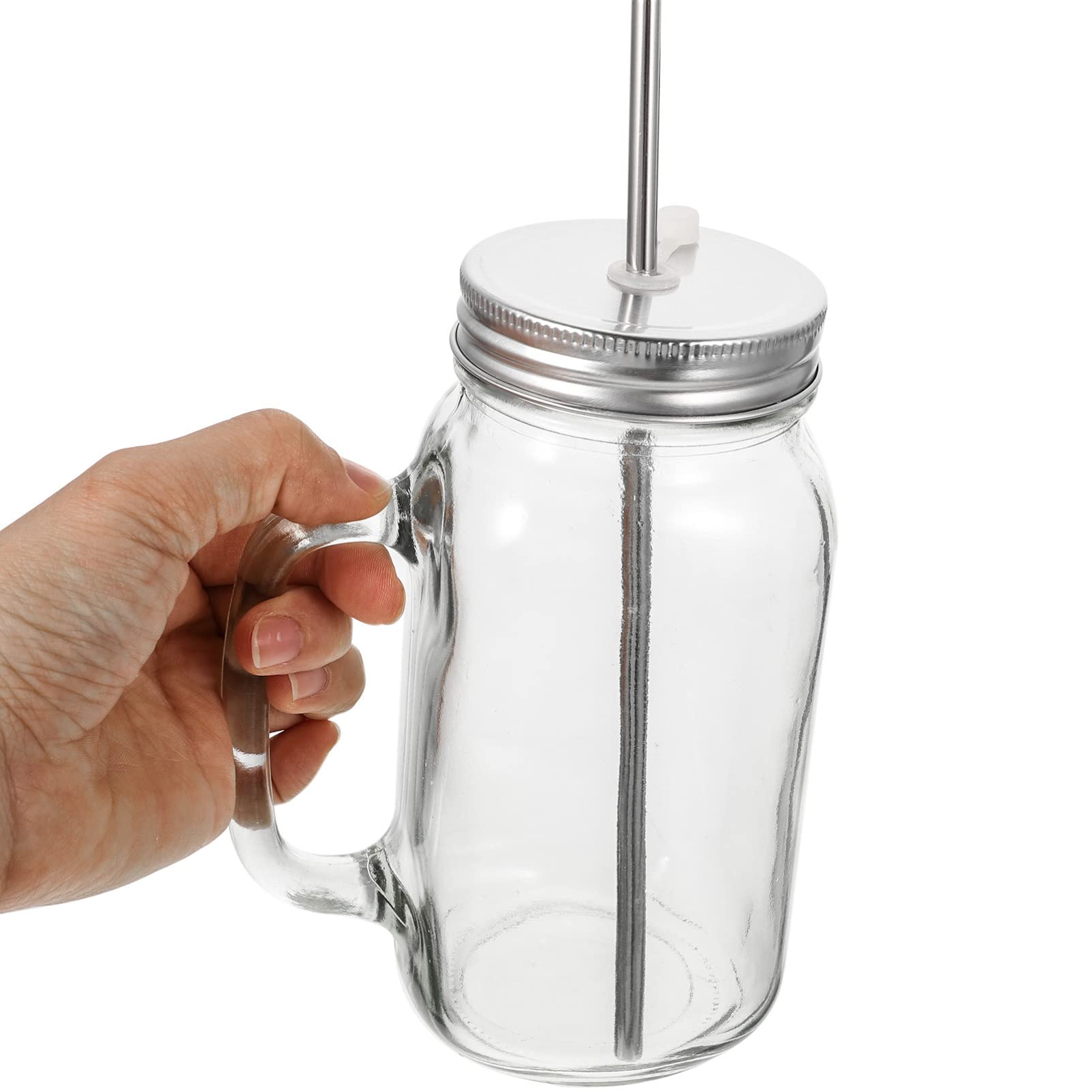 UPKOCH Mason Jar Mugs with Handles Lids and Straws Wide Mouth Clear Drinking Glass Bottle Set Old Fashioned Decorative Tumbler Cups for Coffee 750ml