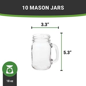 Restaurantware 16 Ounce Mason Jars With Handle 10 Dishwasher Safe Mason Jar Mugs - Scratch Resistant Lead Free Clear Glass Drinking Glass Jars For Cocktails Sodas Shakes Or Juices