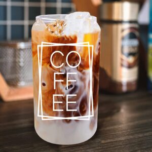 BFTETYU 16oz Iced Coffee Cup with Bamboo Lids and Straw, Beer Can Shaped Glass Mason Jar Cups, Coffee Glass Can Shaped Drinking Glasse, Cute Glass Cup for Boba, Water, Smoothie, Tea