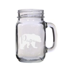 parent bear negative space text silhouette engraved etched 16 oz mason jar glass mug for beer tea laser engraved for birthdays, holidays, anniversary, for him, for her, gift (papa bear)