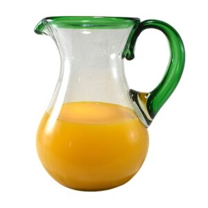 marey mexican glass pitcher for water | blown glass | artisan handcrafted from mexico (green rim, 77 fl. oz.)