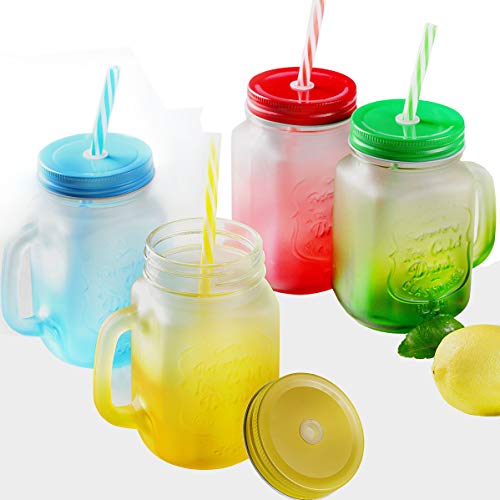 16 oz mason jars drinking glasses mugs with handles colorful straw and lids colored glass Old Fashioned Bottles Cup 4 pack for drinks coffee lemonade water