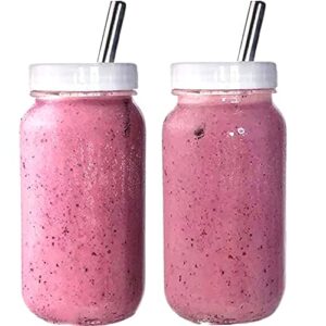 reusable smoothie cup regular mouth 24 oz mason jar with wide stainless steel straws drinking cups and lids and straws- drinking lid and bpa leak proof caps by jarming collections