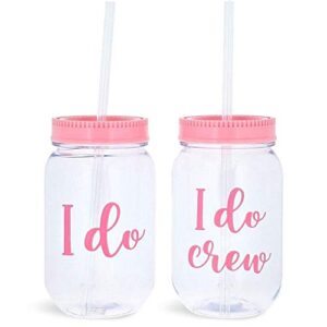 I Do Crew Plastic Mason Jar for Bachelorette Party and Bridal Shower (11+1) Glass