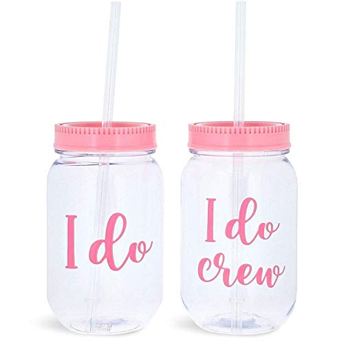 I Do Crew Plastic Mason Jar for Bachelorette Party and Bridal Shower (11+1) Glass