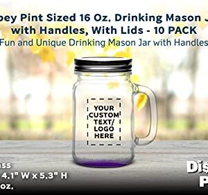 10 Libbey Handle Mason Jars with Lids Set, 16 oz. - Personalized Text, Logo - Traditional style, Drinking, Glassware - Purple