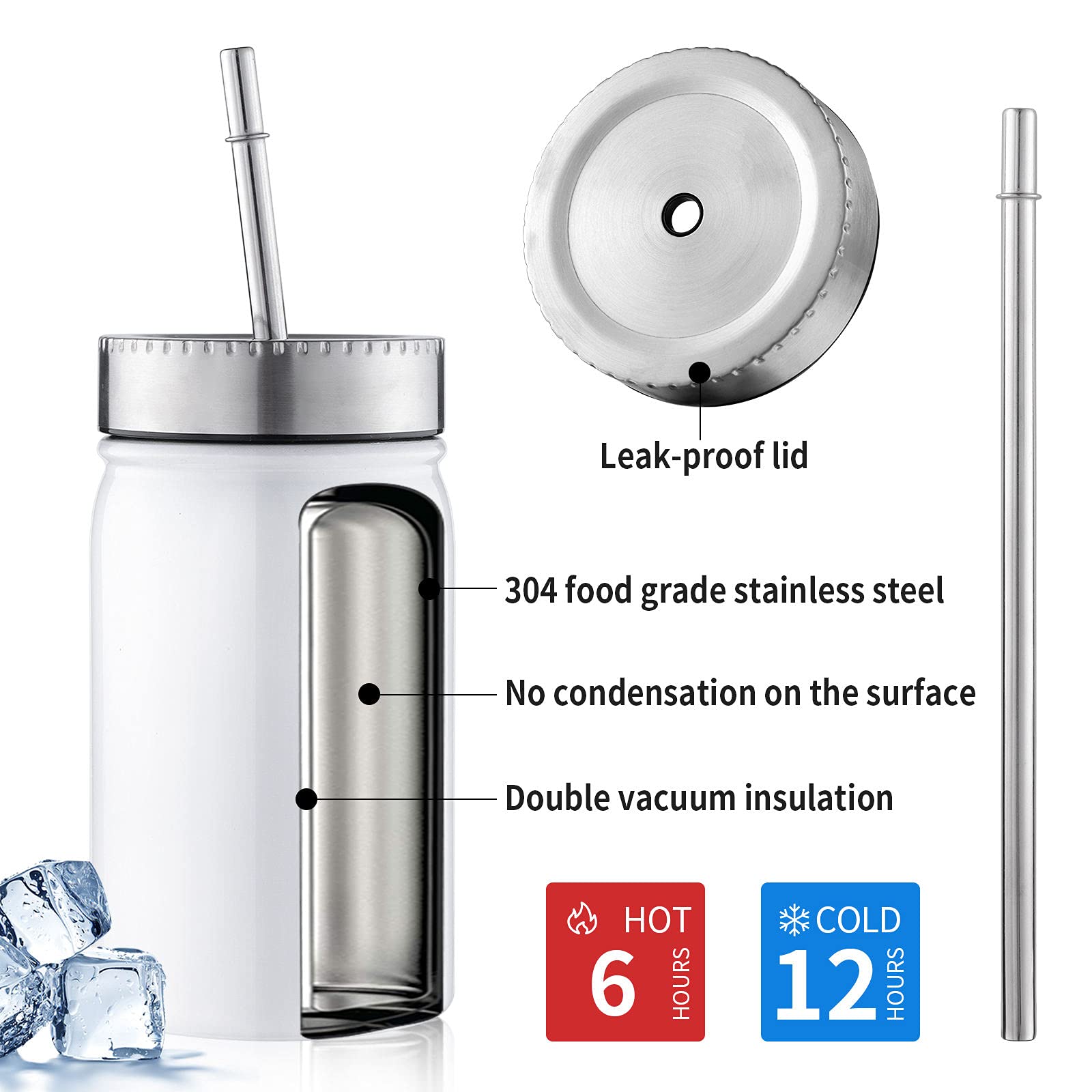 4 Pack Sublimation Blanks Tumbler (& Preparation kit Incl 4 Stainless Steel tumblers with lids, Metal Straws, x4 Sublimation Shrink wrap & Tape. for hot or Cold Beverages (170z Mason Jar)