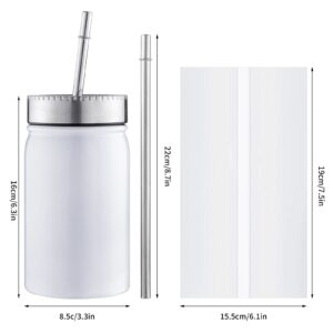 4 Pack Sublimation Blanks Tumbler (& Preparation kit Incl 4 Stainless Steel tumblers with lids, Metal Straws, x4 Sublimation Shrink wrap & Tape. for hot or Cold Beverages (170z Mason Jar)