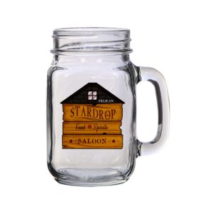 hat shark stardrop saloon rustic bar food game parody sign logo - 16 oz mason jar glass mug for beer tea wedding, engagement anniversary bridal party for newlyweds