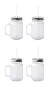 mason blank sublimation frosted glass jar mugs 430ml with glass handles and straw drinking heat press dye transfer 4 pieces