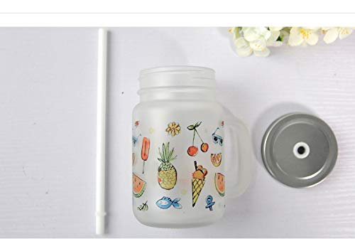 Mason Blank Sublimation Frosted Glass Jar Mugs 430ml with Glass Handles and Straw Drinking Heat Press Dye Transfer 4 pieces