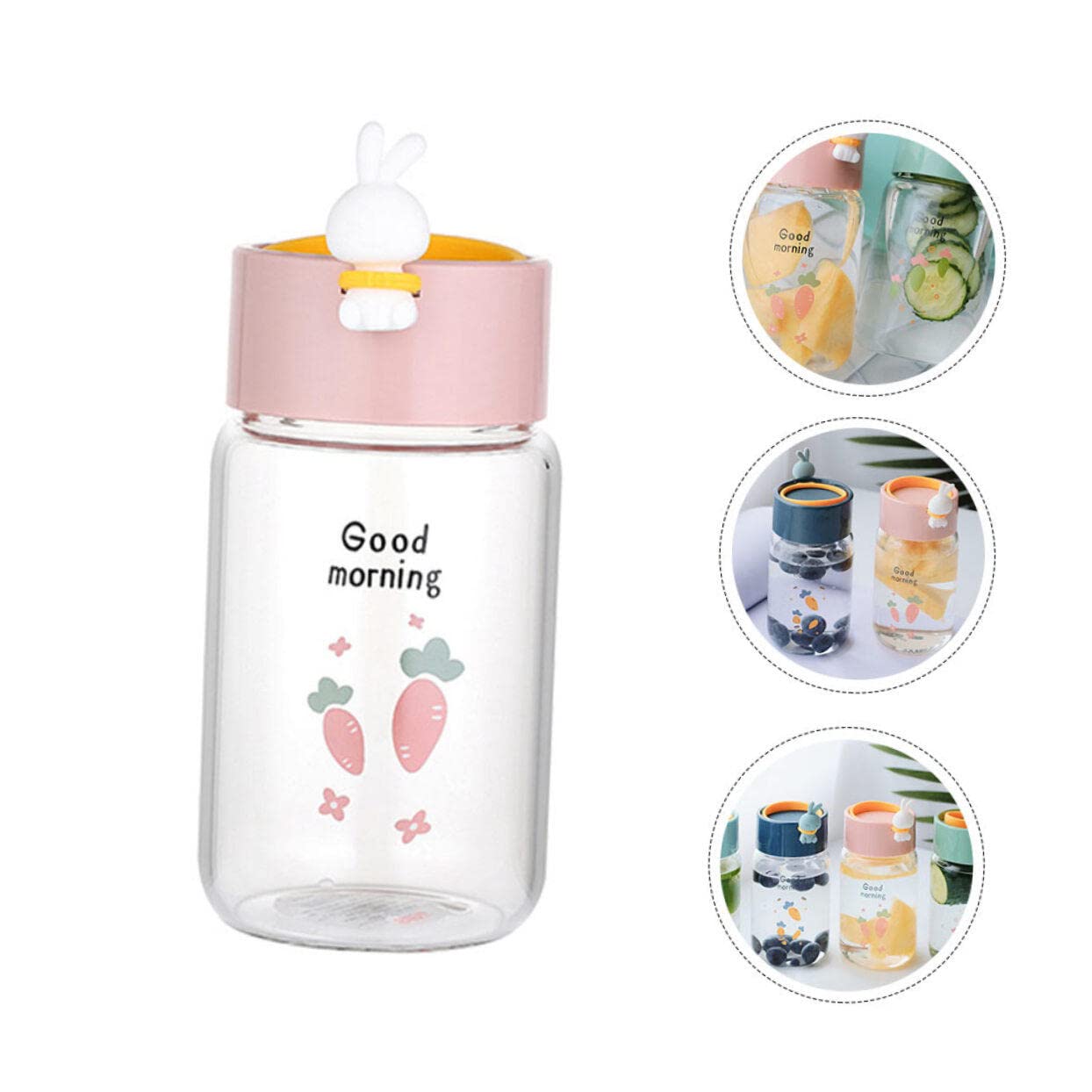 LIFKOME Glass Drinking Bottle 1pc Rabbit Glass Water Cup Cup with Lid Drinking Glasses with Lids Cartoon Water Cup Pudding Jars Water Jars with Lids Cartoon Drinking Cup Fresh