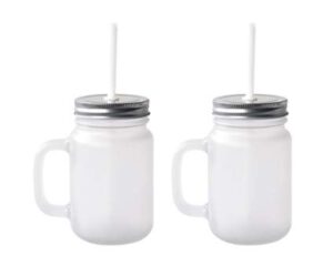 mason blank sublimation frosted glass jar mugs 430ml with glass handles and straw drinking heat press dye thermal transfer 2 pieces
