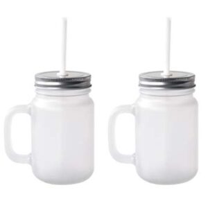 Mason Blank Sublimation Frosted Glass Jar Mugs 430ml with Glass Handles and Straw Drinking Heat Press Dye Thermal Transfer 2 pieces