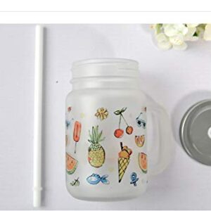 Mason Blank Sublimation Frosted Glass Jar Mugs 430ml with Glass Handles and Straw Drinking Heat Press Dye Thermal Transfer 2 pieces