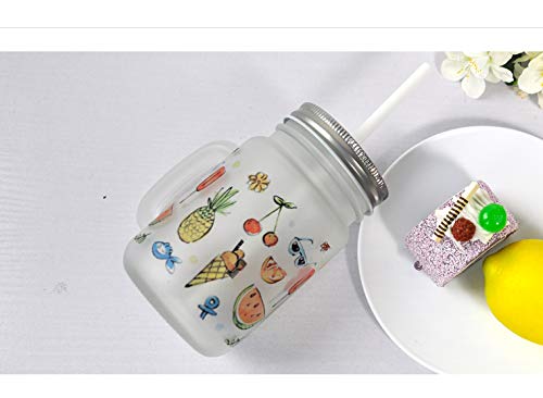 Mason Blank Sublimation Frosted Glass Jar Mugs 430ml with Glass Handles and Straw Drinking Heat Press Dye Thermal Transfer 2 pieces