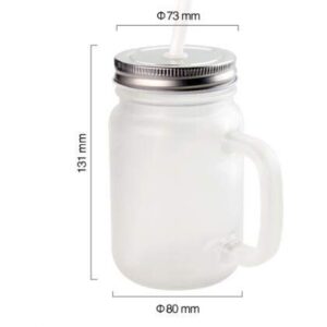 Mason Blank Sublimation Frosted Glass Jar Mugs 430ml with Glass Handles and Straw Drinking Heat Press Dye Thermal Transfer 2 pieces