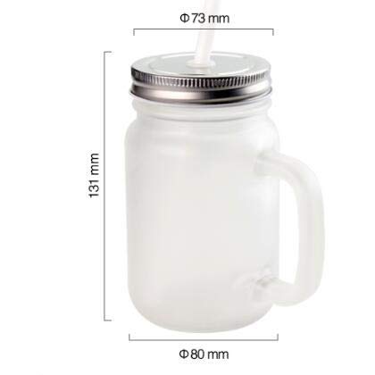 Mason Blank Sublimation Frosted Glass Jar Mugs 430ml with Glass Handles and Straw Drinking Heat Press Dye Thermal Transfer 2 pieces