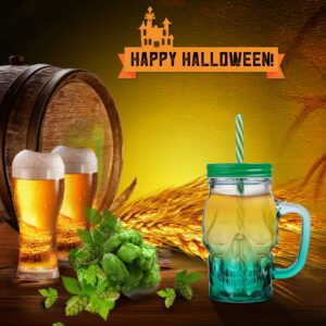 Amosfun 2Pcs glass tumbler with straw and lid skull mason jar cup cups drinking jars clear lids tumblers- Halloween Skull Gradient Glass- Cup Wine Glasses Drink Milk Cup (500ML)