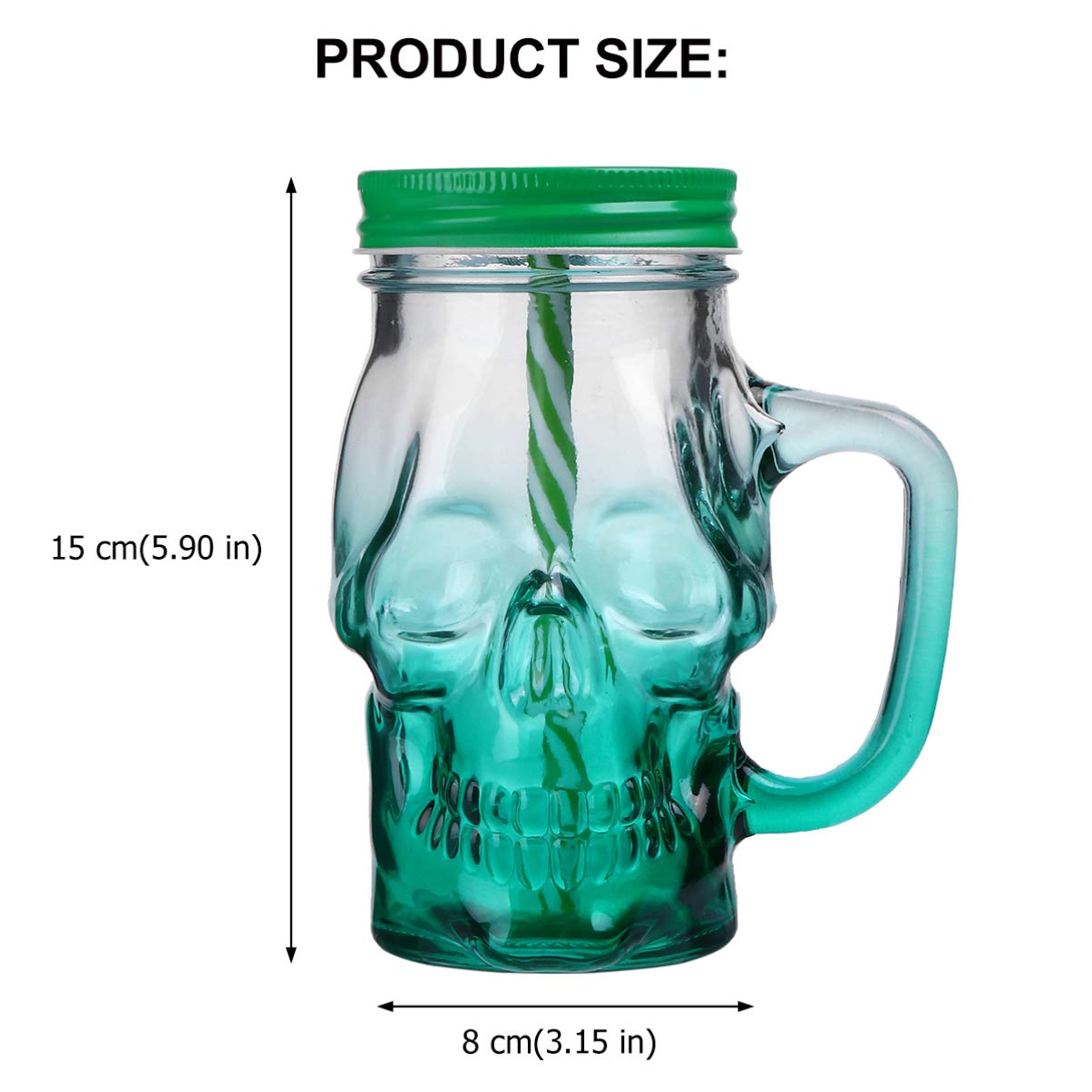 Amosfun 2Pcs glass tumbler with straw and lid skull mason jar cup cups drinking jars clear lids tumblers- Halloween Skull Gradient Glass- Cup Wine Glasses Drink Milk Cup (500ML)