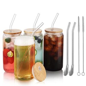 jiaqi glass cups with lids and straws 4pcs, 6oz diy drinking glasses mason jar,beer cup,reusable travel bottle, ideal for coffee, beer,cocktail