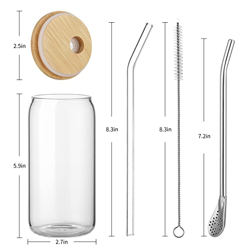 JIAQI Glass Cups with Lids and Straws 4pcs, 6oz DIY Drinking Glasses Mason jar,Beer Cup,Reusable Travel Bottle, Ideal for Coffee, Beer,cocktail