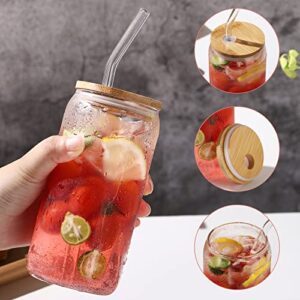 JIAQI Glass Cups with Lids and Straws 4pcs, 6oz DIY Drinking Glasses Mason jar,Beer Cup,Reusable Travel Bottle, Ideal for Coffee, Beer,cocktail