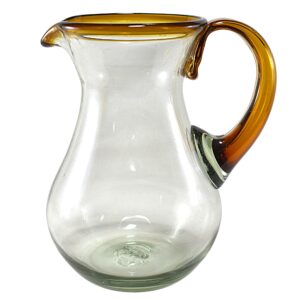 marey mexican glass pitcher for water | blown glass | artisan handcrafted from mexico (amber rim, 77 fl. oz.)