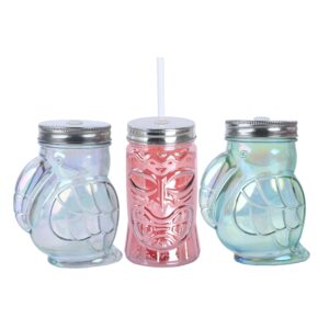 hawaiian beach theme and tropical luau party glass toucan bird and tiki pole mason jar cups set of 3