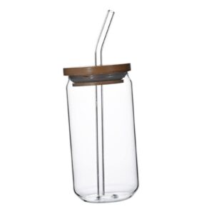 gralara glass bubble tea cups clear with bamboo lids and straws smooth sided bottle jar travel tumbler for water cocktail iced coffee, 470ml