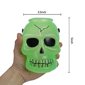 KEPATO Halloween Skull Cup Skull Tumblers,Drinking Jars with lids and straws,Includes three colors of green, white and yellow Skull Travel Mug(3pcs，3.5inch x5inch) Halloween party supplies decoration