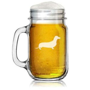 16oz mason jar glass mug w/handle dachshund
