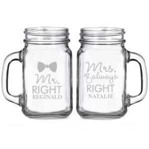 mr. right and mrs. always right personalized glass mason mugs (set of 2)