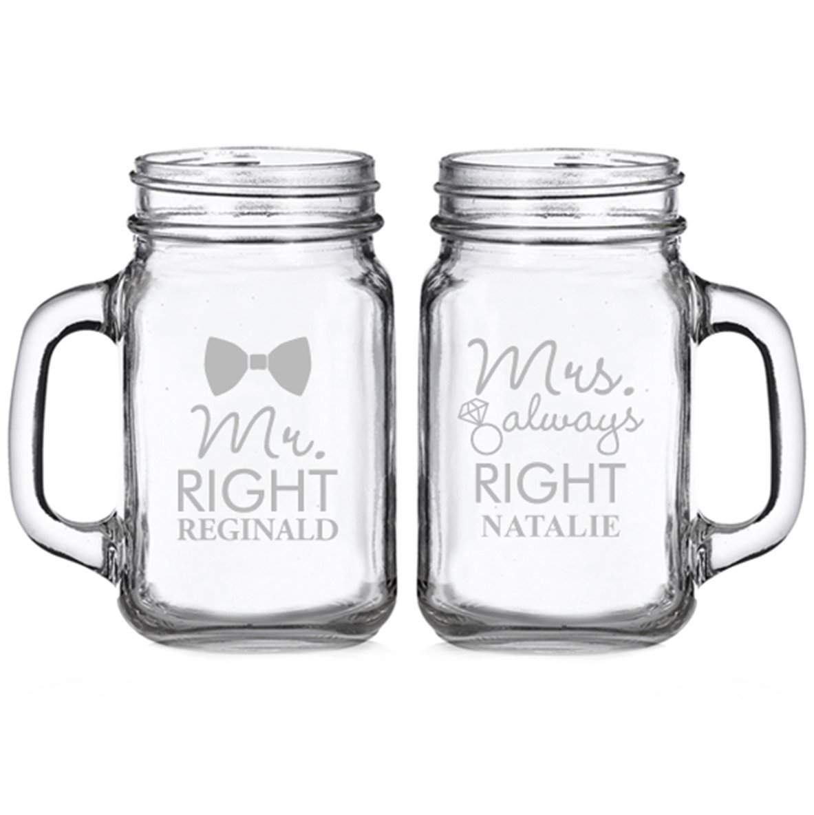 Mr. Right and Mrs. Always Right Personalized Glass Mason Mugs (set of 2)