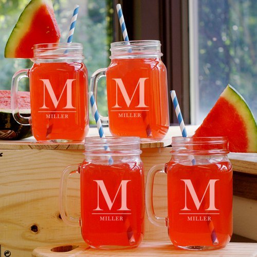 Family Monogram Mason Jar, 16 oz., Set of 4