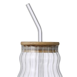 Gralara Household Glass Jar with Straws Clear Drinkware Reusable Gift High Borosilicate Glass Coffee Cup for Party Hiking Smoothies Beer, A