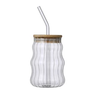 Gralara Household Glass Jar with Straws Clear Drinkware Reusable Gift High Borosilicate Glass Coffee Cup for Party Hiking Smoothies Beer, A