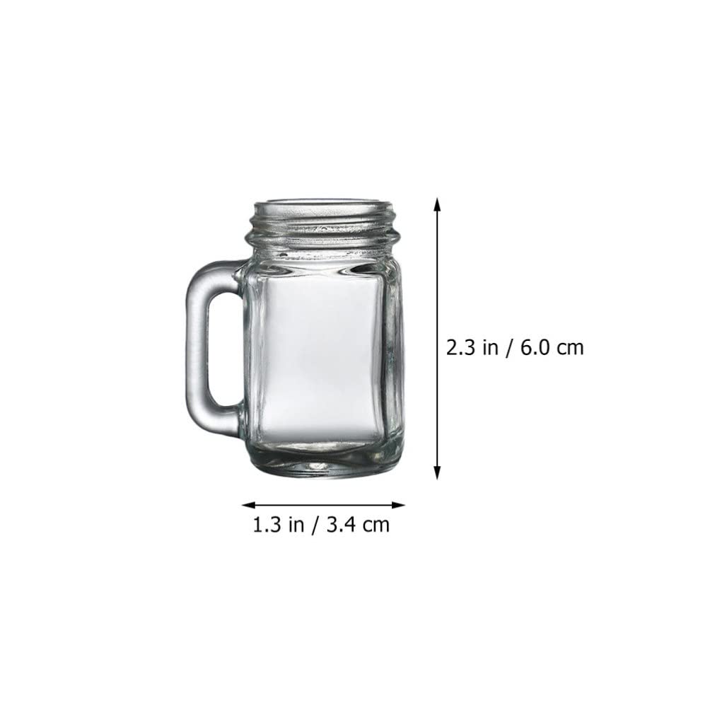 Cabilock Mini Glass Mason Jar Mason Jars Mugs with Glass Handles, 6pcs 40ml Drinking Glasses Old Fashioned Drink Glass for Beverages Wales Cocktails Beer Tea Party Favors Whiskey Glasses