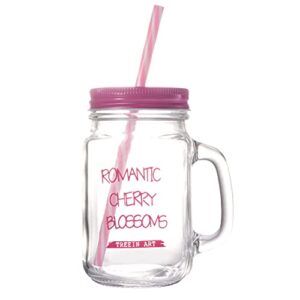 doitool mason jar drinking mug 500ml smoothie cup glass juice tumbler with lid handle and straw for juice milk cold water beverages (pink)