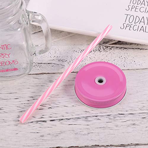 DOITOOL Mason Jar Drinking Mug 500ML Smoothie Cup Glass Juice Tumbler with Lid Handle and Straw for Juice Milk Cold Water Beverages (Pink)