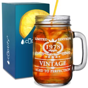 cuptify 45th birthday gift for men funny vintage 45 years old established 1978 etched 16 oz mason jar glass birthday decorations for fathers, dads, husbands and brothers