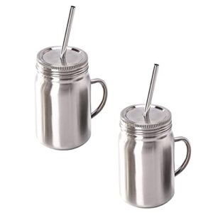 exceart mason jar cups 2 pcs 700ml stainless steel insulated mason jar tumblers mug with lids straws double walled drinking travel mugs smoothie cup for water coffee juice silver mason jar beer mugs