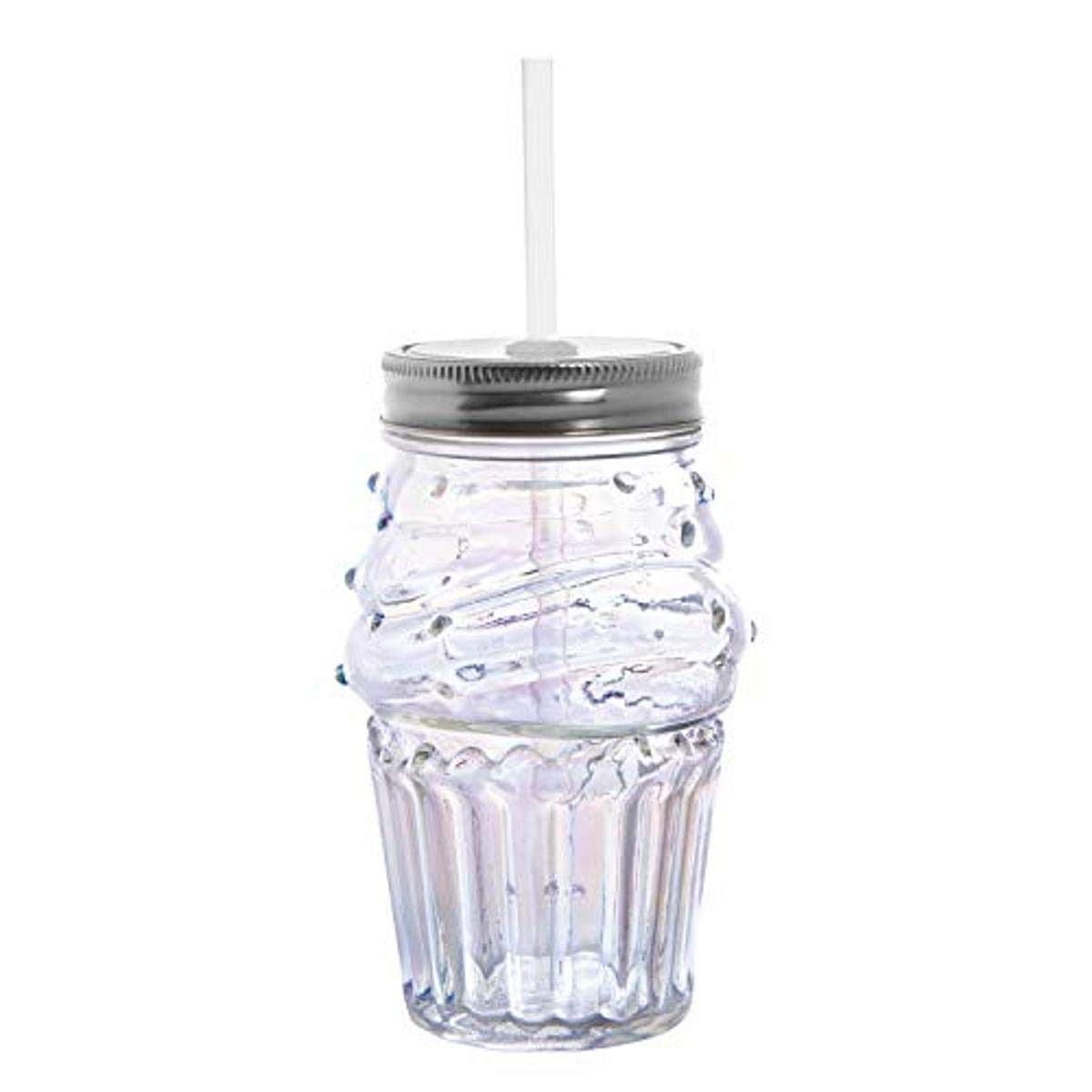 Slant Collections - Shaped Glass Jar with Lid and Straw, 15.5-Ounce, Cupcake - Clear