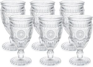 kingrol 6 pack wine glasses goblets, 10 oz vintage water glasses, romantic mixed drink glasses for party, daily use