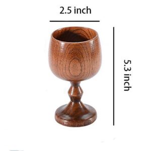 Vintage Jujube Wooden Wine Goblet Drinking Cup Water Cup Kitchen Accessories, 5.3 oz(150ml), Pack of 2 (B)