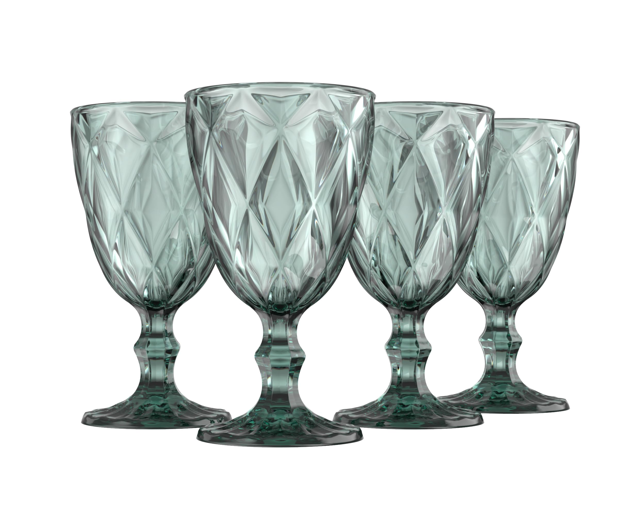 Greenline Goods Gray Goblet Glasses - Set Of 4 (10 oz) Vintage Water, Wine, Drink Glassware Set - Modern Diamond Textured Drinking Glasses - Unique Embossed Pattern - Unique Stemmed Glassware