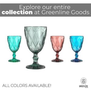 Greenline Goods Gray Goblet Glasses - Set Of 4 (10 oz) Vintage Water, Wine, Drink Glassware Set - Modern Diamond Textured Drinking Glasses - Unique Embossed Pattern - Unique Stemmed Glassware