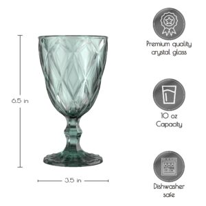 Greenline Goods Gray Goblet Glasses - Set Of 4 (10 oz) Vintage Water, Wine, Drink Glassware Set - Modern Diamond Textured Drinking Glasses - Unique Embossed Pattern - Unique Stemmed Glassware