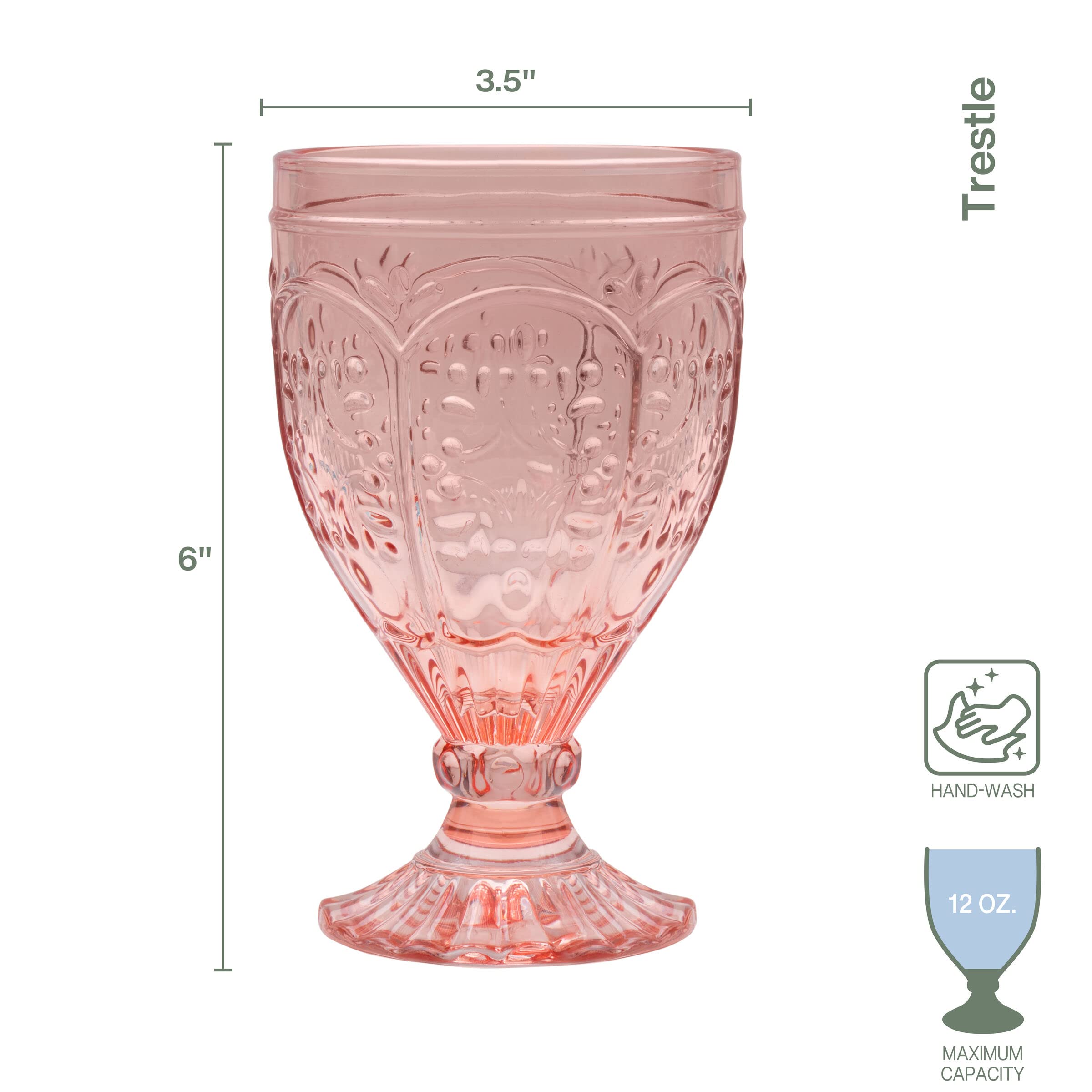 Fitz and Floyd Trestle Goblet, 4 Count (Pack of 1), Blush